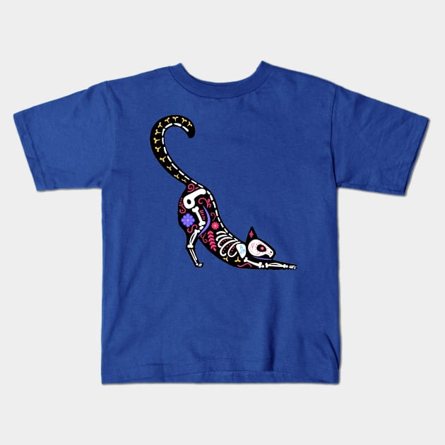 Sugar Skull Calavera Cat III Kids T-Shirt by Pixelchicken